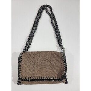 MDS Borse In Pelle Brown Suede Snake Embossed Crossbody Bag Purse Shoulder Italy